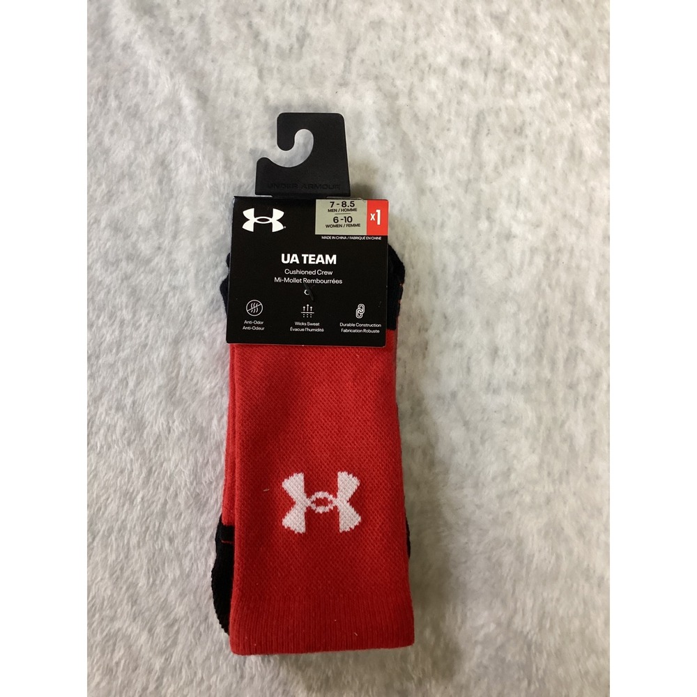 Under‎ Armour UA Team Cushioned Crew Socks Red Black 1367820-600 Mens 7-8.5 NEW